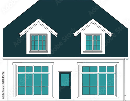 Foto PrintModern residential house vector illustration with dormer windows and large