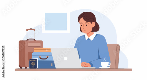 Woman Working on Laptop Computer.