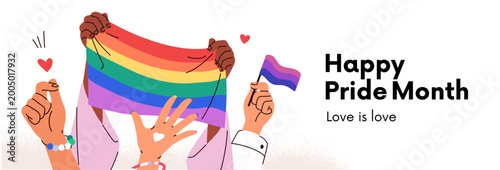 Happy Pride Month for LGBT love, modern banner design. Horizontal background ...