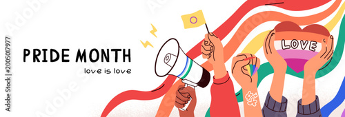 LGBTQ Pride Month banner design. LGBT love, horizontal background for homosex...