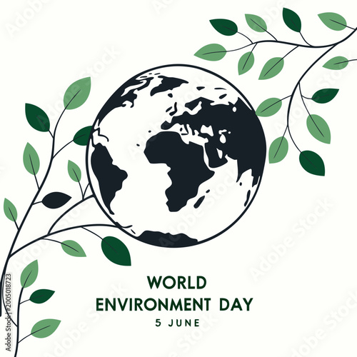 Creative vector graphic illustration representing world environment day with a stylized planet earth and foliage