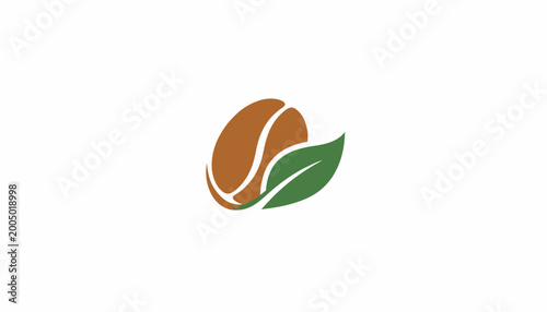 Bild auf Leinwand Minimalist coffee bean icon with a green leaf.