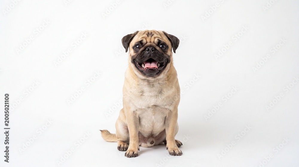 Obraz premium Happy pug dog sitting and looking at camera