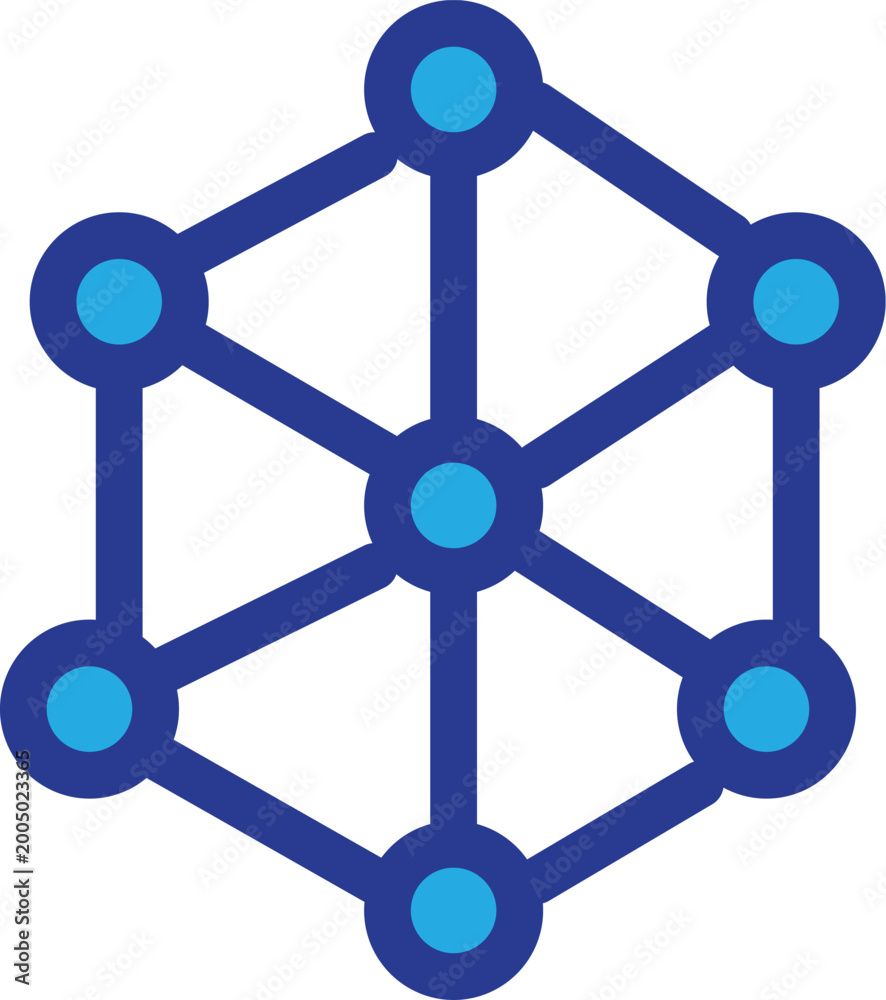 Fototapeta premium Network connection and digital nodes icon, modern professional global connectivity and data graphic elements, bold blue outline tech infrastructure symbols, isolated on white background Modern.