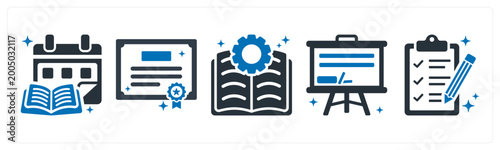 Foto A set of 5 icons as study plan, certificate, module