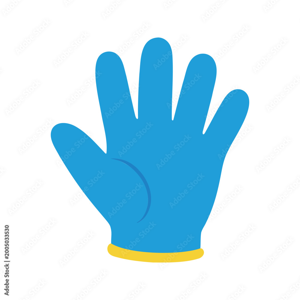 Obraz premium Flat vector graphic of a blue rubber glove for single-use protection on a white background