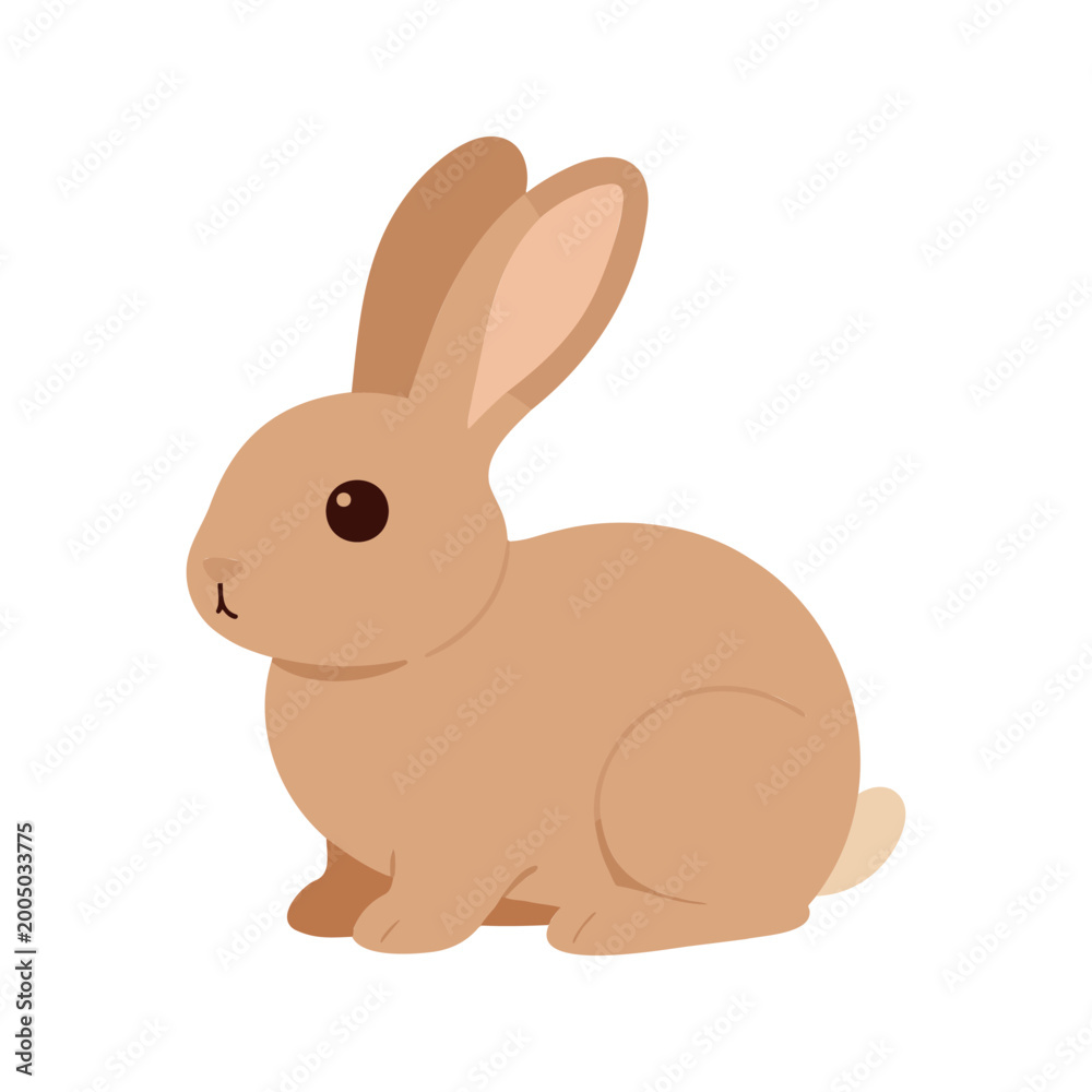 Fototapeta premium Cute tan bunny sitting upright, isolated on white background in a cartoon style