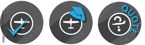 Konstfotografi Aviation Education and Booking Icon Set with Plane, Graduation Cap, and Quote Sy