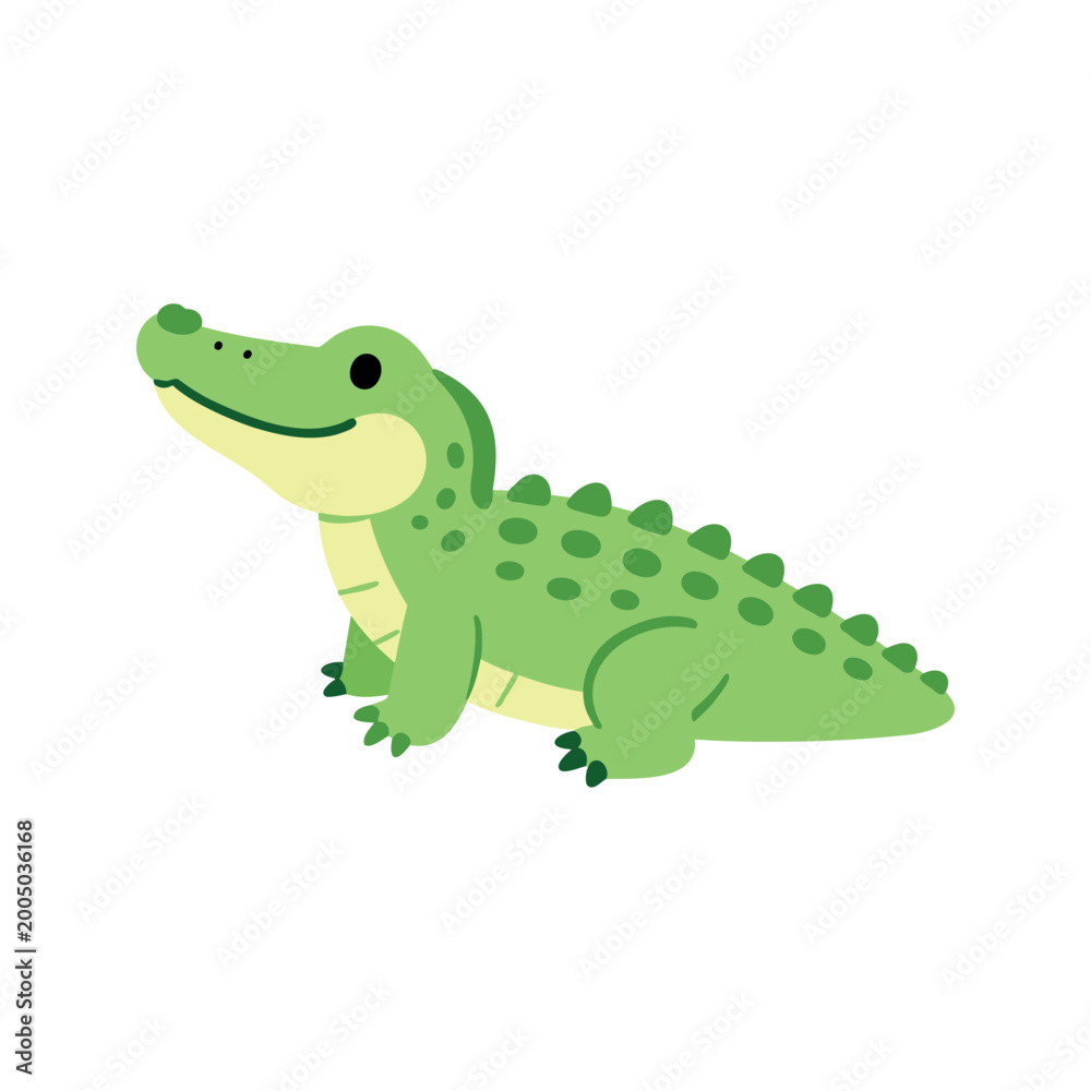 Fototapeta premium Illustration of a cute green cartoon alligator smiling on an isolated white background