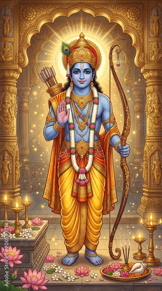 Fototapeta premium Lord rama blessing in temple divine art representation spiritual environment serene viewpoint