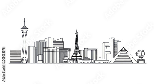 Photography Las Vegas Skyline Outline Drawing, Iconic Landmarks, Entertainment City