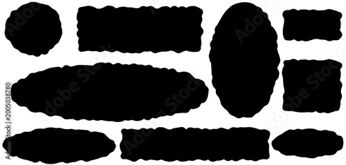 Hand-Drawn Black Rough-Edge Vector Shapes Set: Abstract Jagged Silhouette Blobs, Organic Geometric Frames, and Distorted Graphic Design Elements.