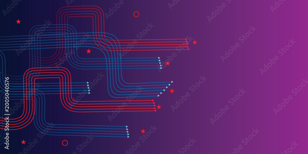 Ταπετσαρία Abstract tech data flow background with red and cyan curved arrows on dark navy,