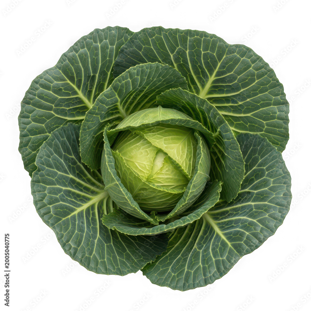 Fototapeta premium Fresh green cabbage head viewed from directly above.