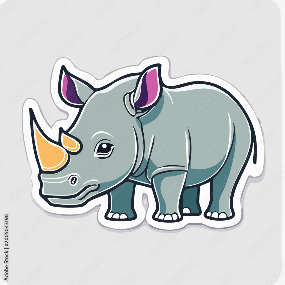 Obraz premium Cute Cartoon Rhinoceros Sticker