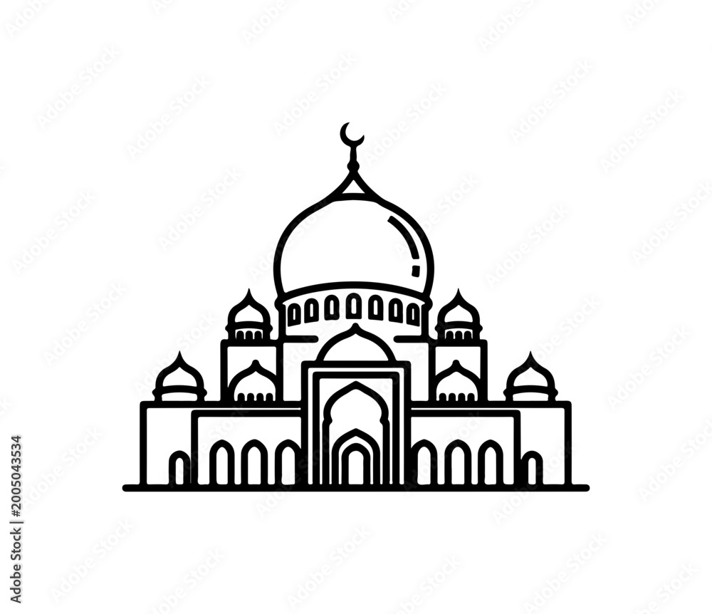 Fototapeta premium Minimalist Black and White Mosque Architecture Illustration