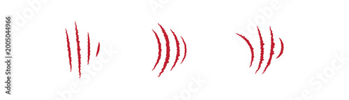 Collection of red grunge claw scratches Animal claw scratches mark set, cat tiger paw scratch shape, isolated on white background Animals claw scratches icons set, Claw scratch icon set.