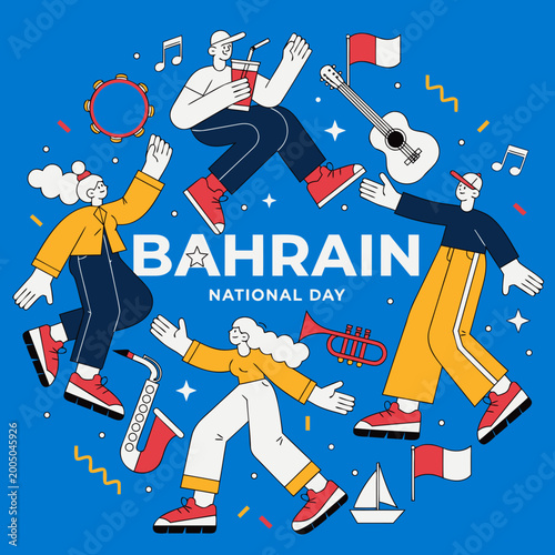 Group of people celebrating Bahrain National Day with music