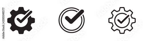 Tableau sur toile System settings and process verification icons featuring gear wheels combined with check mark signs