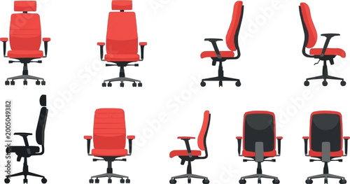 Quadro su tela Modern office chair collection with ergonomic red swivel seating isolated vector