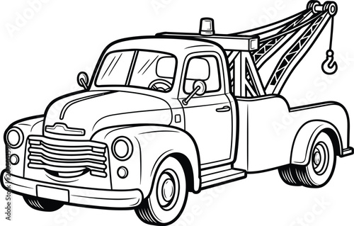 Foto Vintage tow truck coloring page illustration for kids.