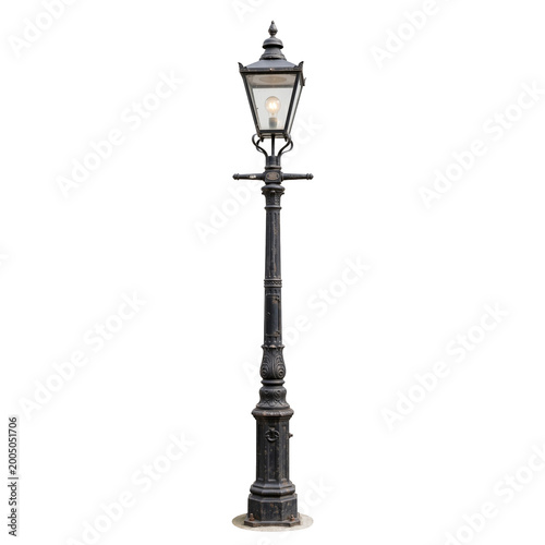 Vintage street lamp with ornate detailing on a white background