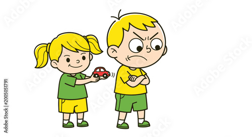 Photos Boy's anger over toy car, girl offering.