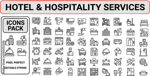 Obraz na płótnie Hotel and Hospitality Service outline icon set