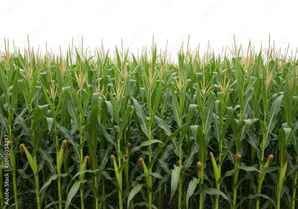Obraz premium Green cornfield with tall plants under clear sky