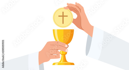 Obraz na płótnie Eucharist, Holy Communion, Christian Worship, Gold Chalice, Wafer Vector