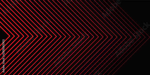 Red arrows background. Abstract triangle gradient wallpaper. Repeated arrow stripes backdrop for flyer, banner, poster, presentation. Thin to thick linear game or sport texture. Vector masculine bg