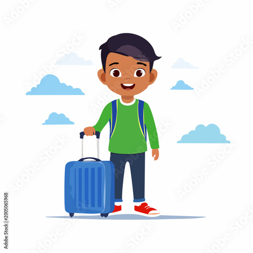Boy with Suitcase Ready for Travel