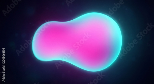 Bright pink and turquoise glowing abstract form with soft edges in darkness.
