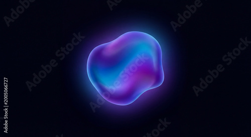 Abstract swirling fluid shape with iridescent blue and purple colors.
