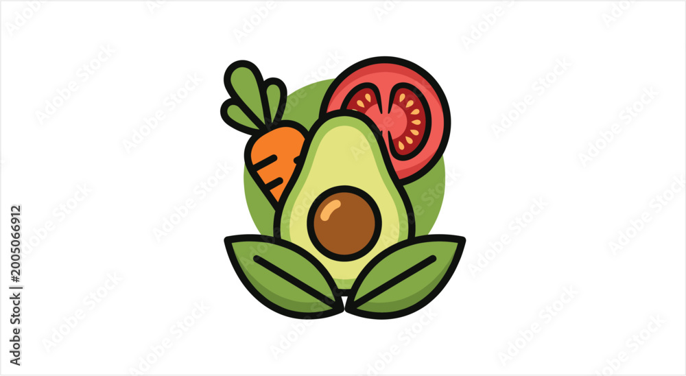 Fototapeta premium Healthy Fresh Avocado and Vegetables Icon.