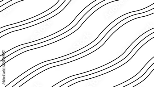 Dynamic flowing black waves create a mesmerizing abstract graphic pattern on a pristine white background, evoking a sense of rhythmic movement and modern design for various creative projects