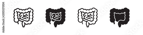 Принти на полотні Human large and small intestine organ icon set in various styles, representing digestion and internal anatomy