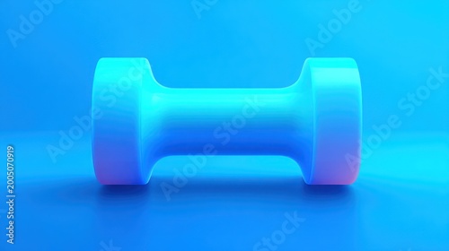 Gradient cyan dumbbell, centered against a vibrant blue backdrop, soft lighting