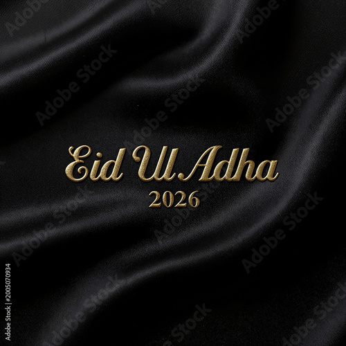 Luxury Islamic Greeting Poster with Gold Embossed Script on Draped Black Silk Fabric