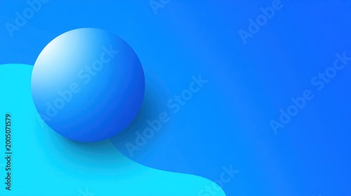 A gradient blue abstract backdrop with a sphere and liquid blob in the bottom corner