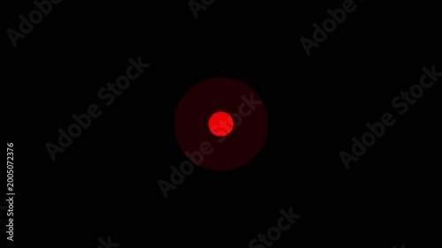 Minimalist pulsing dot animation on black background. Abstract glowing circle loop animation. Red radio wave animation an alpha channel.