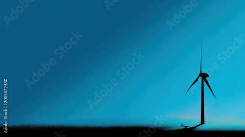 Silhouette of a wind turbine against a blue gradient sky during twilight
