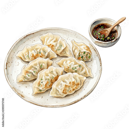 Korean Dumplings Mandu Watercolor Clipart – Asian Food Illustration PNG