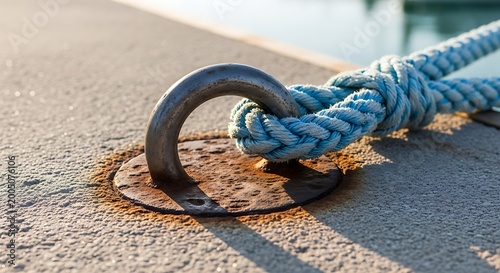 Close-up of dock rope tied securely.