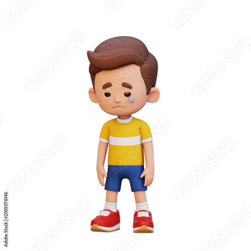 Konstfotografi 3D Kid Boy showing sad expression unhappy emotion and low mood concept