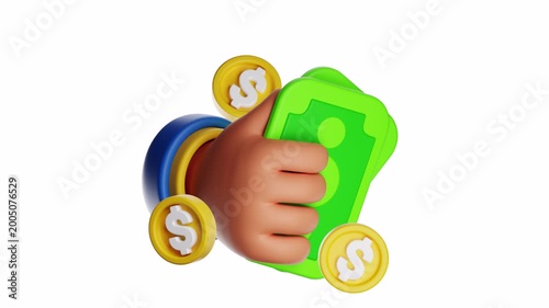 3d looping ui icon hand holding money and dollar coins  ideal for finance, banking, savings, investments, and concepts related to money management and wealth.