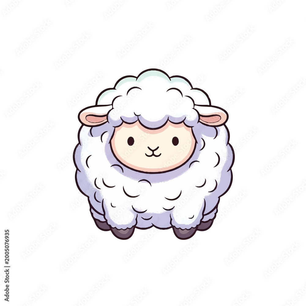 Fototapeta premium Cute Cartoon Sheep Face Closeup.