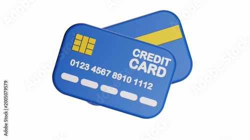 3d looping ui icon blue credit card with a gold chip and numbers suitable for financial, banking, payment, money, shopping, security concepts. Business finance.