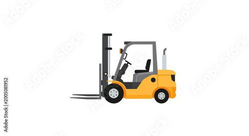 Yellow forklift truck isolated on white background, industrial vehicle illustration