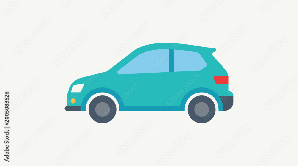 Fototapeta premium Teal colored car illustration side view.